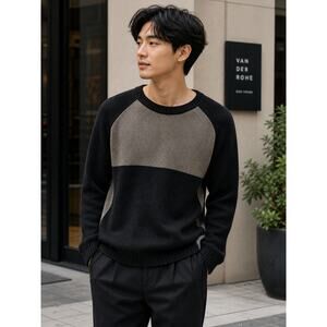 Vintage Bugle Boy Men M Sweater Black/Gray/White Colorblock